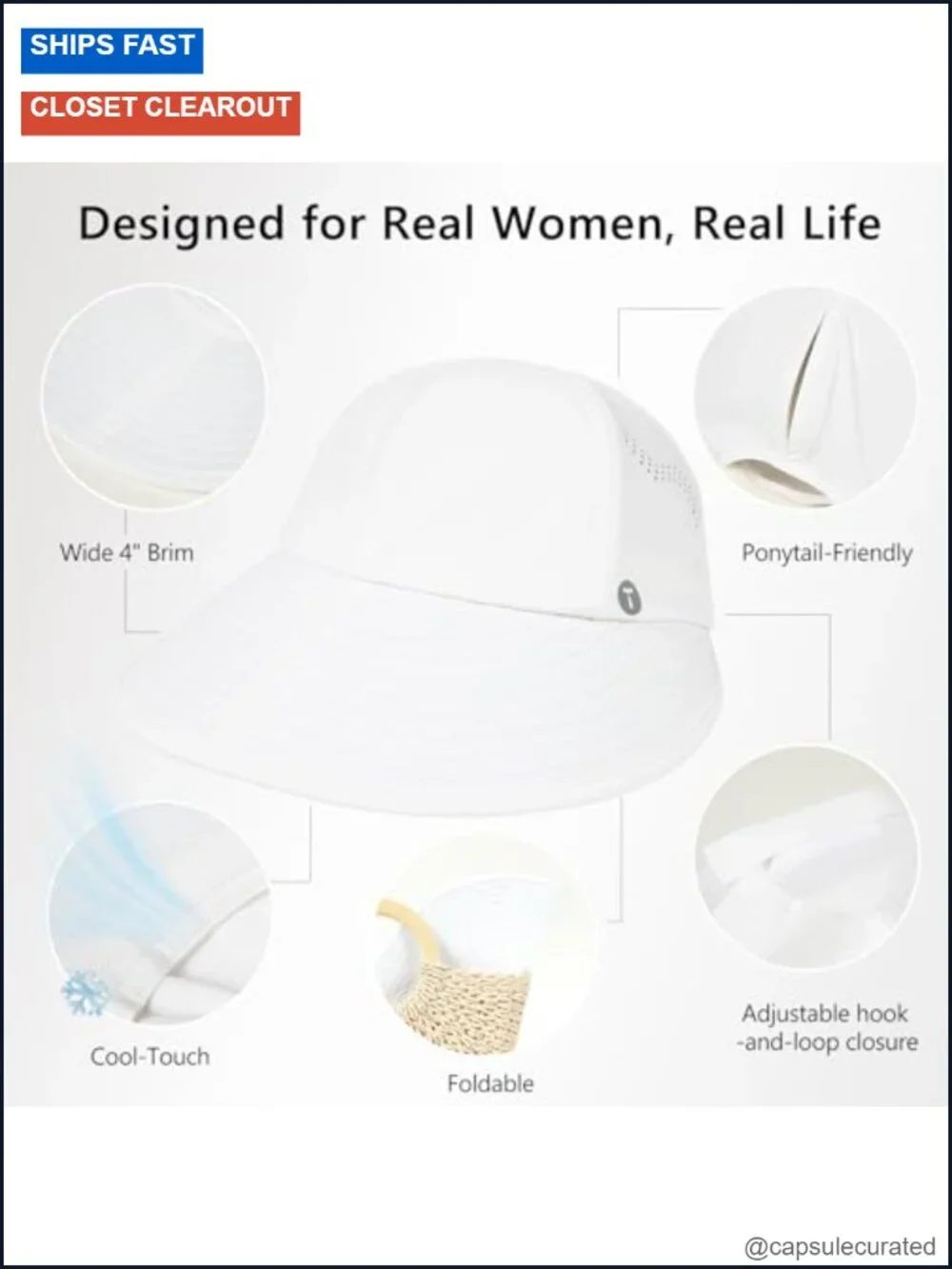 Women's Cooling Wide Brim Ponytail Sun Hat with UV Protection Packable